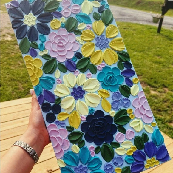 HANDMADE Floral Textured Canvas Art - Picture 1 of 2